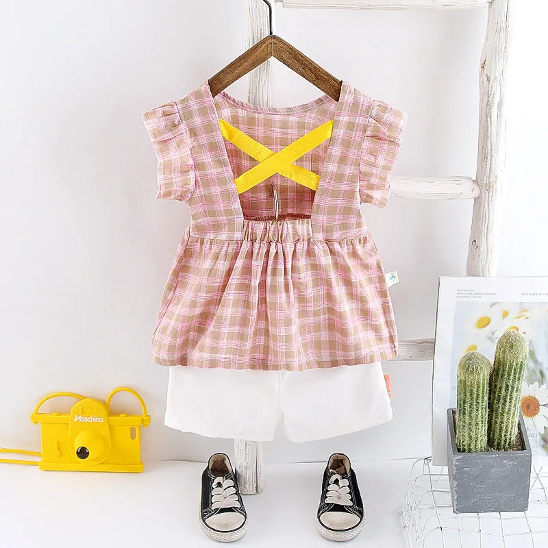 New Summer Baby Girl Clothes Suit Children Fashion Plaid T-Shirt Shorts 2Pcs/Sets Toddler Casual Costume Infant Kids Tracksuits