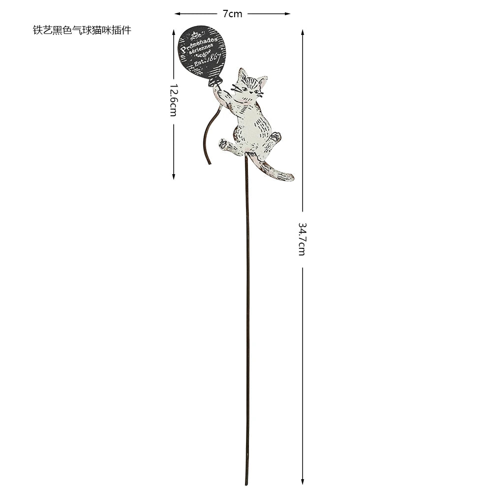 Retro Iron Animal Flower Stake Balloon Ornament Horticultural Groceries Garden Decor Rustic Balcony Plant Markers for Flowerpot