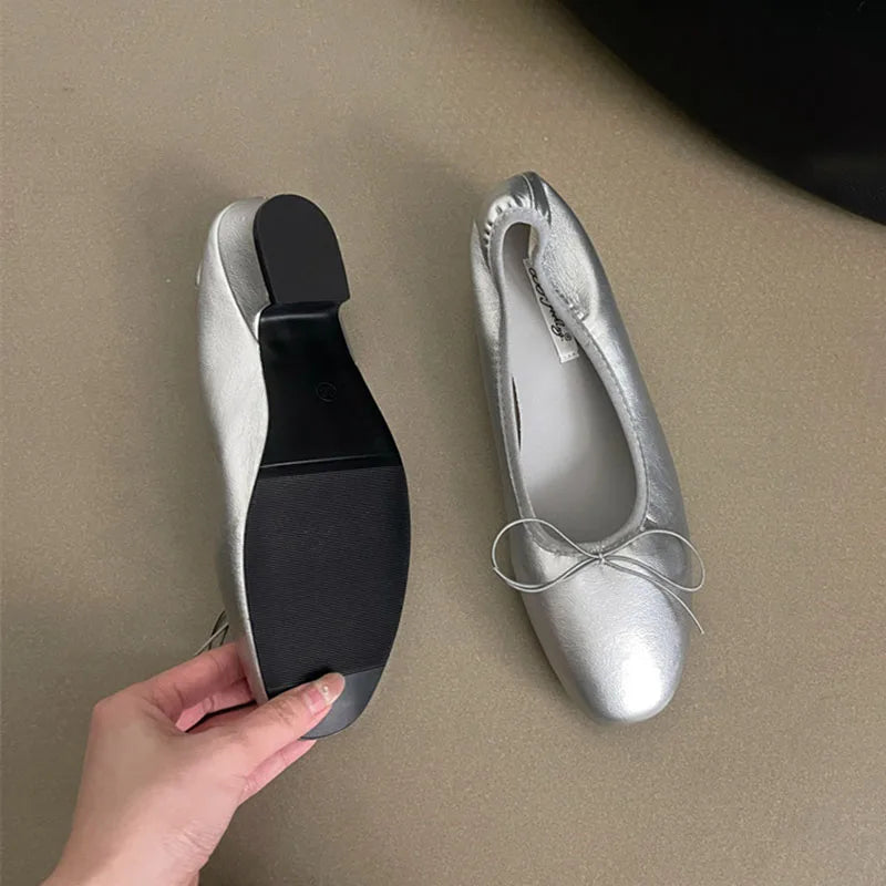 Fashion Butterfly-Knot Ladies Slip On Heeled Pumps Shoes Female Shallow Footwear Low Heel Women Ballet Flats Shoes 2025 New