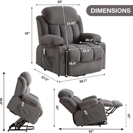 Power Lift Recliner Chair with Heat and Massage Electric Fabric Recliner Chair for Elderly with Side Pocket, USB Charge Port,