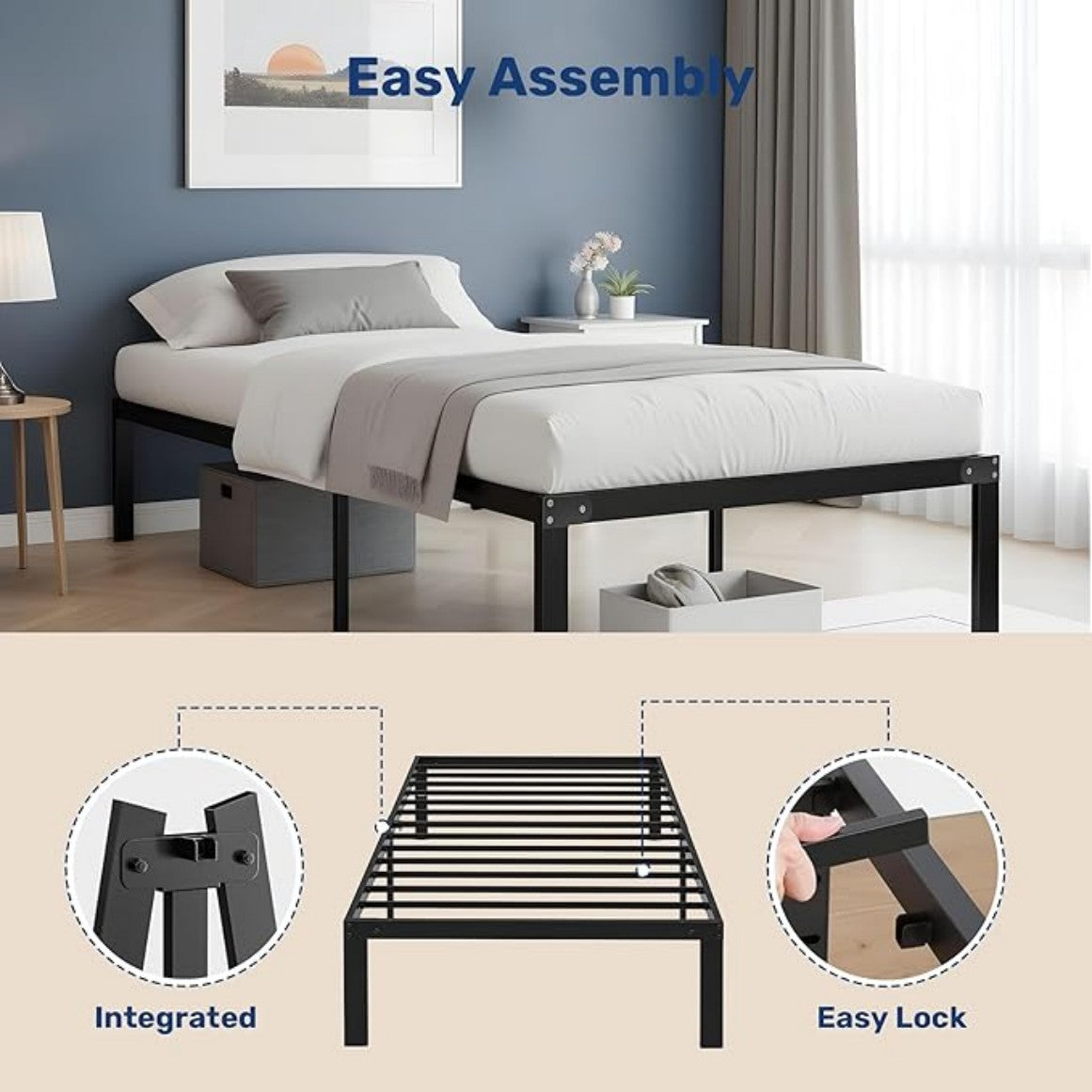 LuneluX_Home – Urban Metal Bedframe 90 × 190 cm
