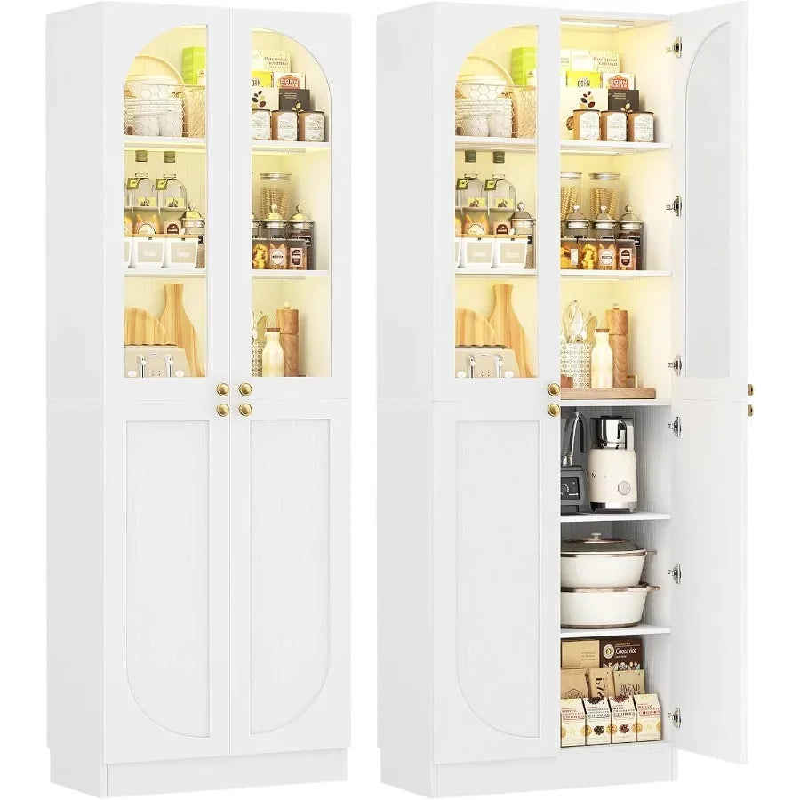 Pantry for kitchen use, tempered glass doors, black finish, motion sensor lighting