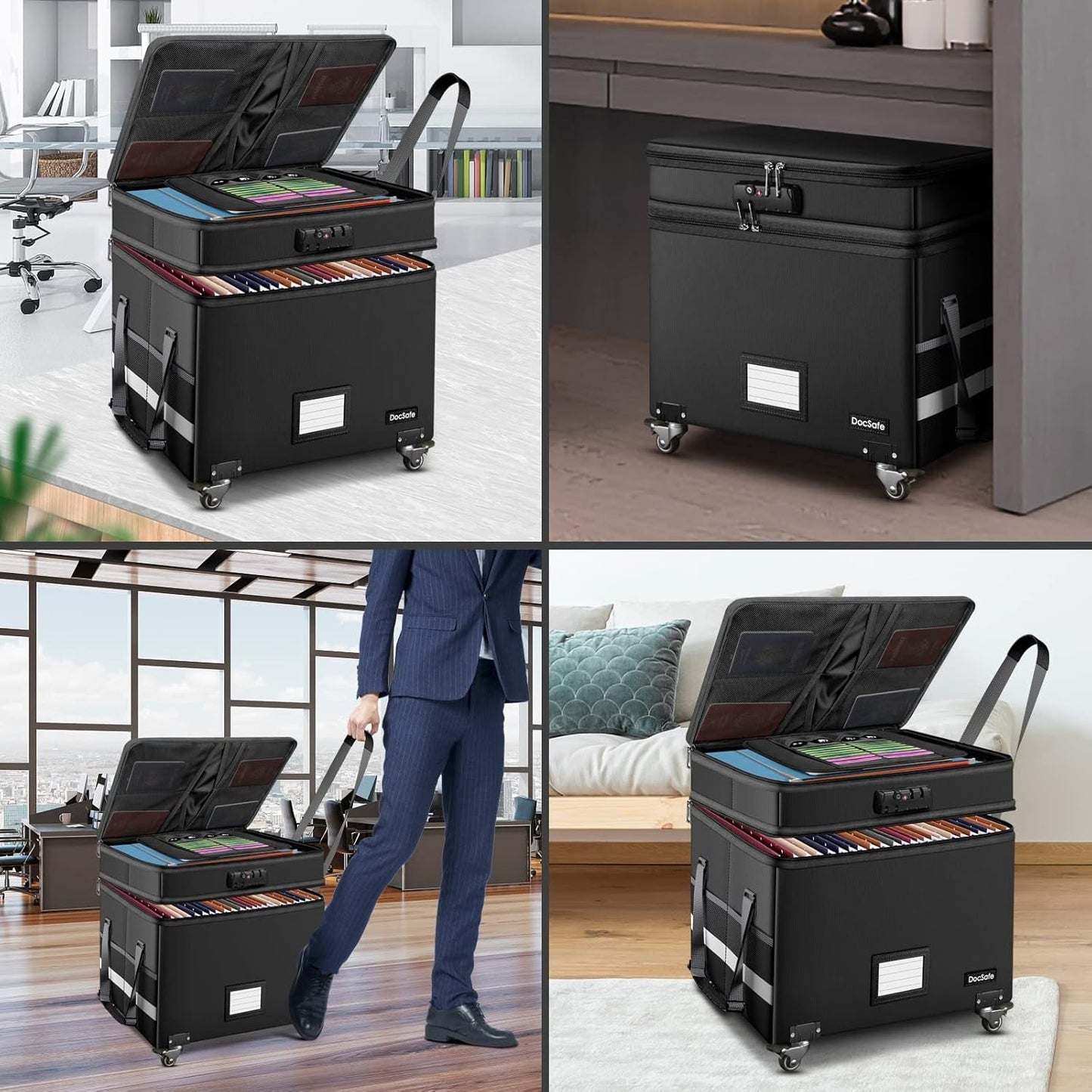 Fireproof File Box With Lock Wheels Rolling Portable
