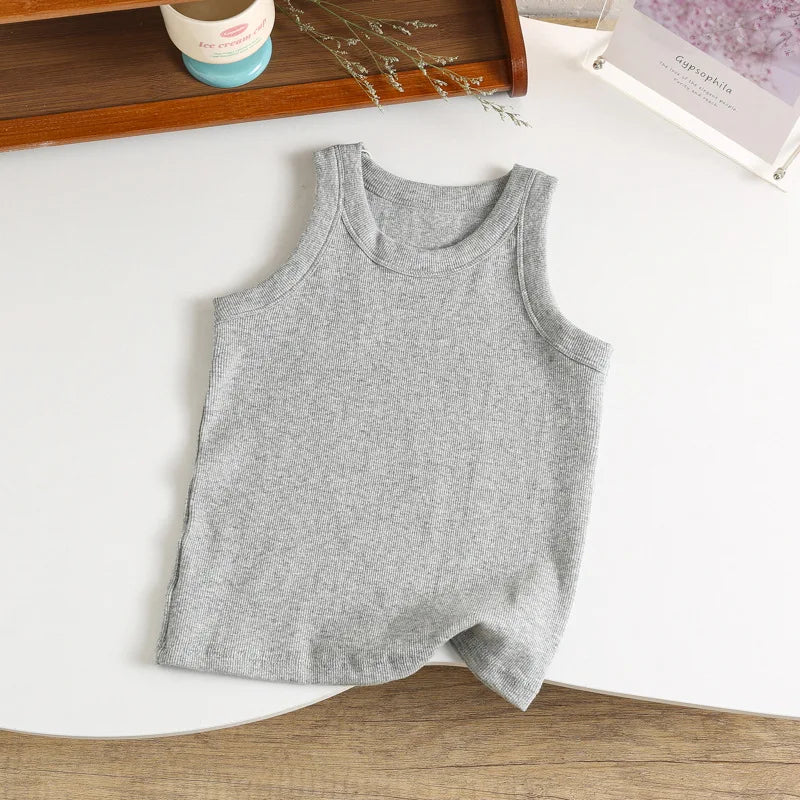 Kids Sleeveless T-shirts Candy Color Summer Tank Tops for Boys Girls Cotton Children Vest Toddler Bottom Baby Sports Clothes