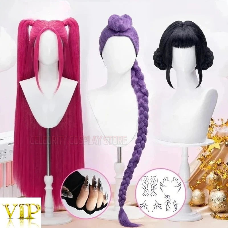 2026 New Rumi Mira Zoey Cosplay Wig KPOP  Hunters Cosplay KPOP Huntrix Women Rumi Cosplay 120cm Long Hair Nails Zo