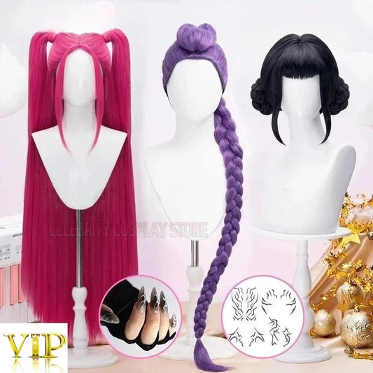 2026 New Rumi Mira Zoey Cosplay Wig KPOP  Hunters Cosplay KPOP Huntrix Women Rumi Cosplay 120cm Long Hair Nails Zo