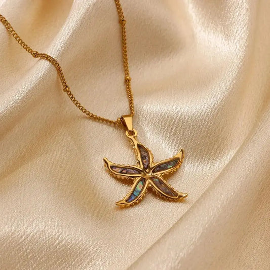 Colorful Starfish Necklaces For Women Gold Color Stainless Steel Starfish Pendant Necklace Wedding Christmas Jewelry Gift