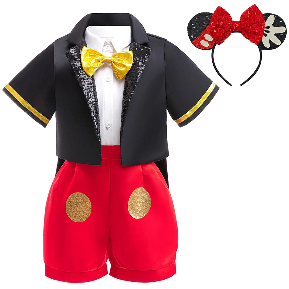 Disney Mickey Minnie Mouse Polka Dot Cosplay Baby Girls Boys Costume Kids Masquerade Clothes Children Halloween Carnival Dress