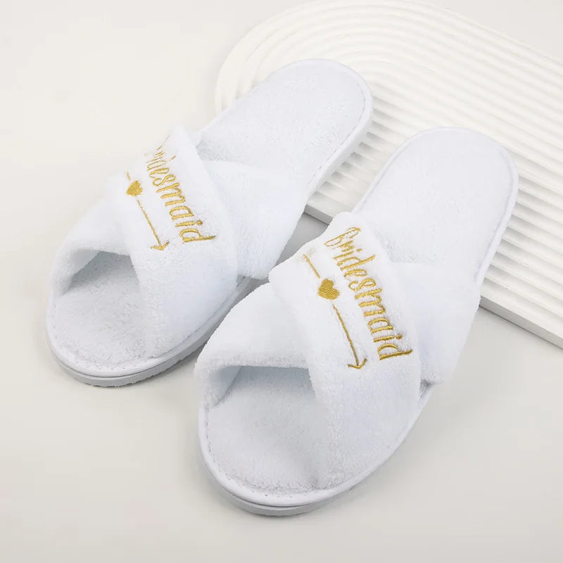 Wedding Party Guests Home Slip-on Letter Print Shoes, For Bride And Bachelorettes Bridal Party Cross Strap Disposable Slippers