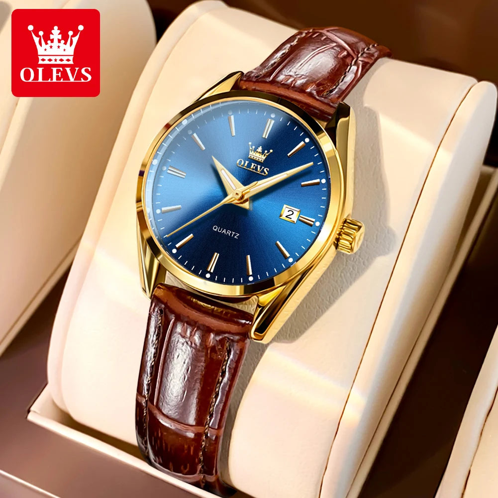 OLEVS Watch 6898 Women Watches Original Elegant Quartz Watch Waterproof Luminous Leather Strap Date Ladies Set Bracelet Watch
