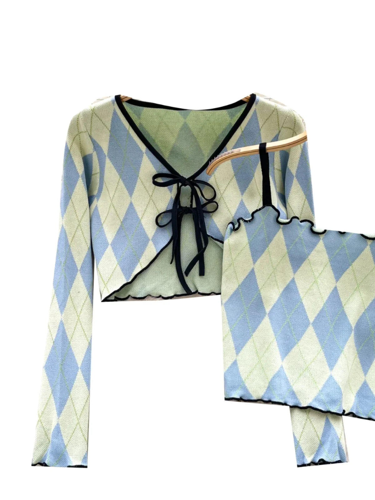 Women Cropped Sweaters 2 Pcs Set Chic Tube Top+Cardigan Coat Streetwear Harajuku Y2k Clothes Autumn knit cardigan crop top