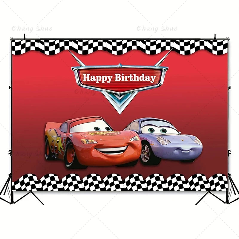 Cars Backdrop Kids Birthday Party Cake Table Decorations Photography Background Lightning McQueen Racing Party Decor Supplies