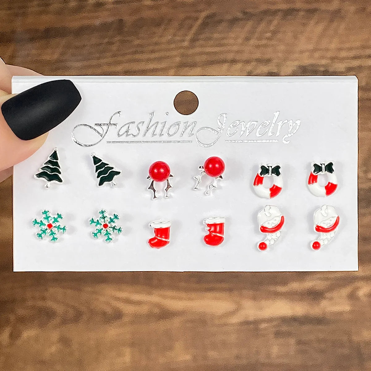 6 Pairs New Christmas Set Cross border Hot Selling Cartoon Dripping Oil Elk Santa Claus Christmas Tree Earrings for Women