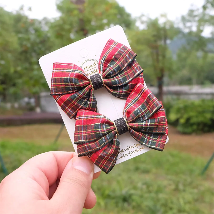 Christmas Plaid Hair Bow Clip For Girls Baby Kids Barrette Children Hair Accessories Butterfly Hairpin Fashion Headwear Top Clip