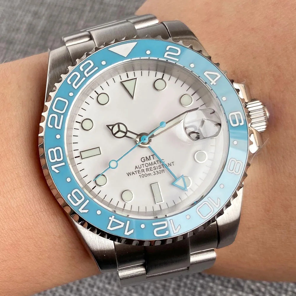 Customized 40mm Ice Blue Dial 200M Waterproof Diving Men Watch Selfwing NH34 GMT Movement 316L Steel Diver Wristwatch Jewelry