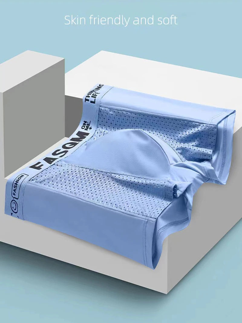 1pcs Mesh Ice Silk Boxer Shorts Men's Underwear FASQM Underpants Breathable Sexy Slim Panties Bamboo Lingerie Plus Size L-6XL