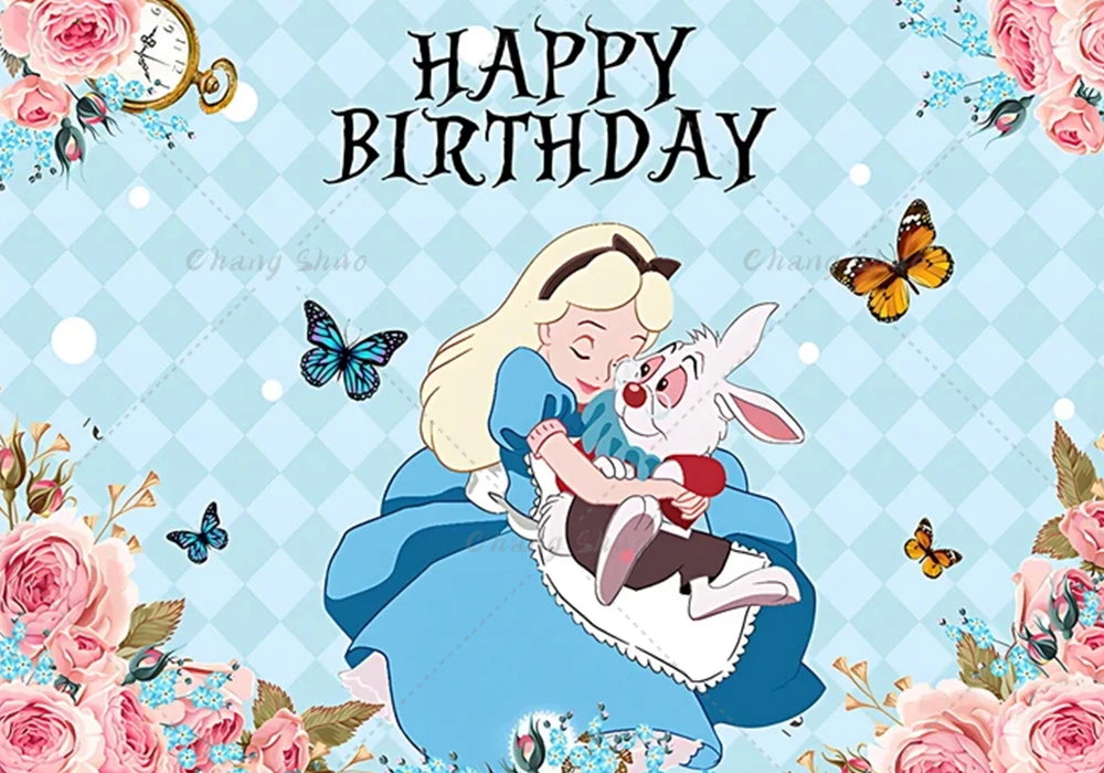 Tea Party Background Princess First Birthday Party Decorations Card Magic Rabbit Alice in Wonderland Baby Shower Photo Backdrop