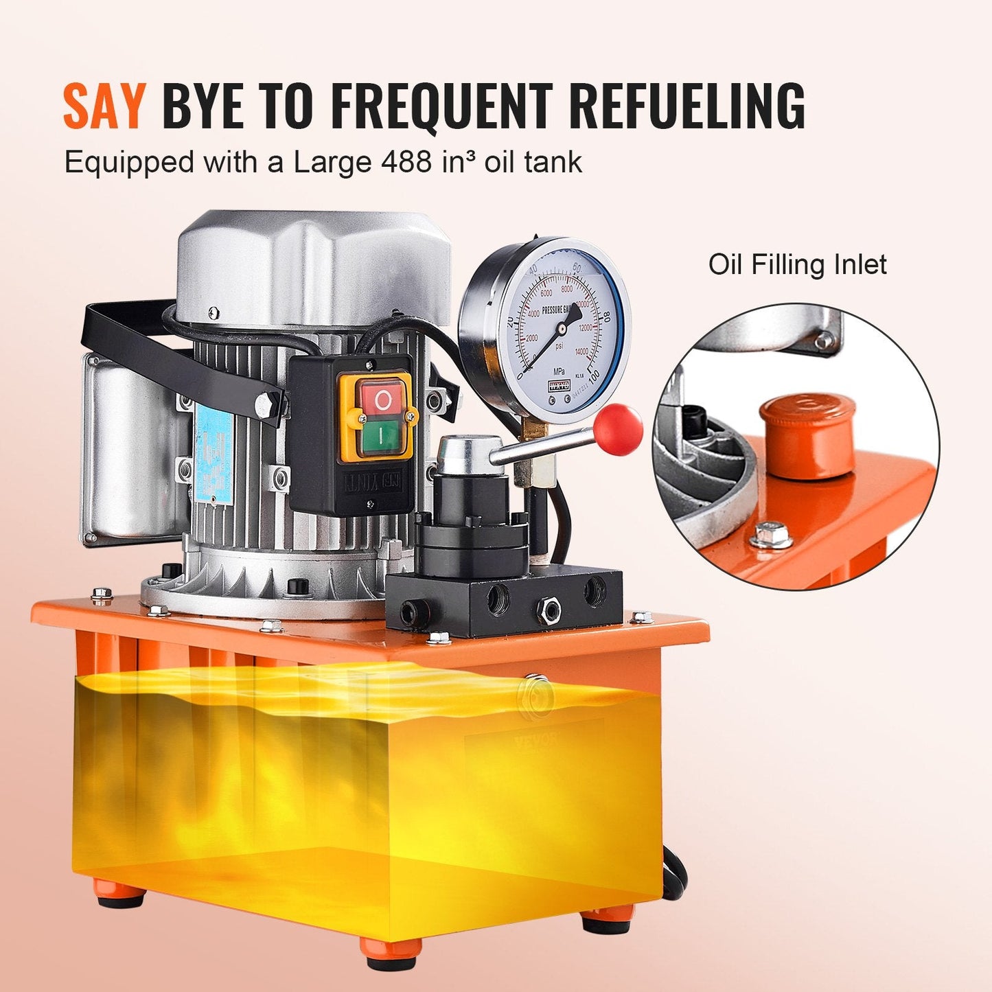Electric Hydraulic Pump, 10000 PSI 750W 110V, 488 In³/8L Capacity,