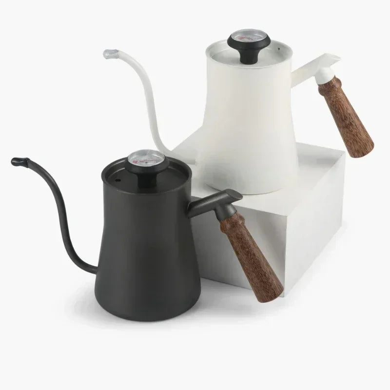 Hot Sale 304 Stainless Steel Brushed Jug Wood Handle Gooseneck Spout Coffee Kettle Drip Coffee Pour-over Pot For Home Use