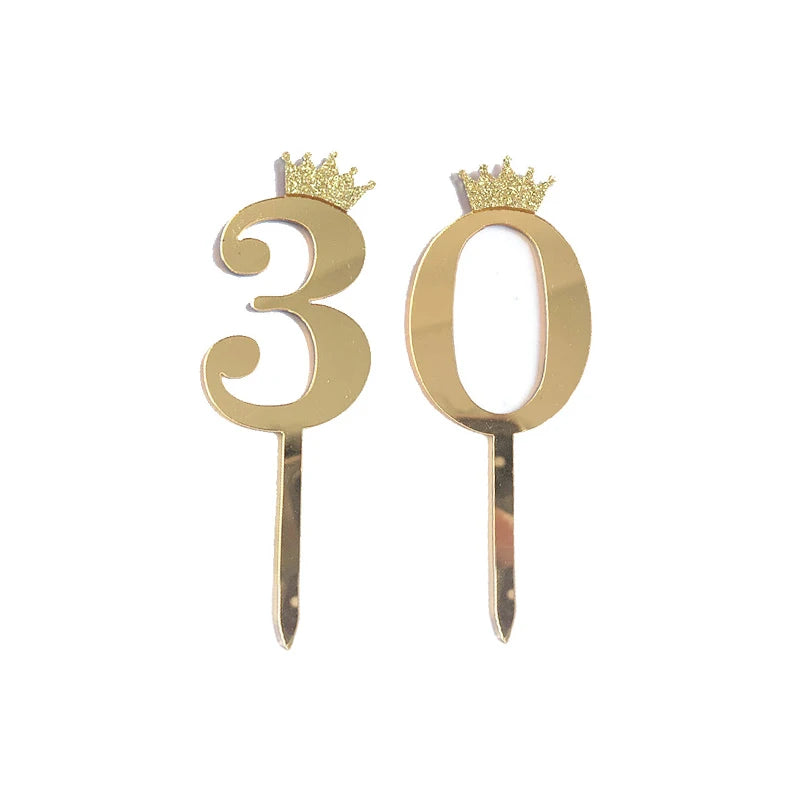 Happy Birthday Cake Topper Wedding Decorations Acrylic Cake Topper Gold Silver Numbers 10 16 18 20 30 Cake Decoration Tools