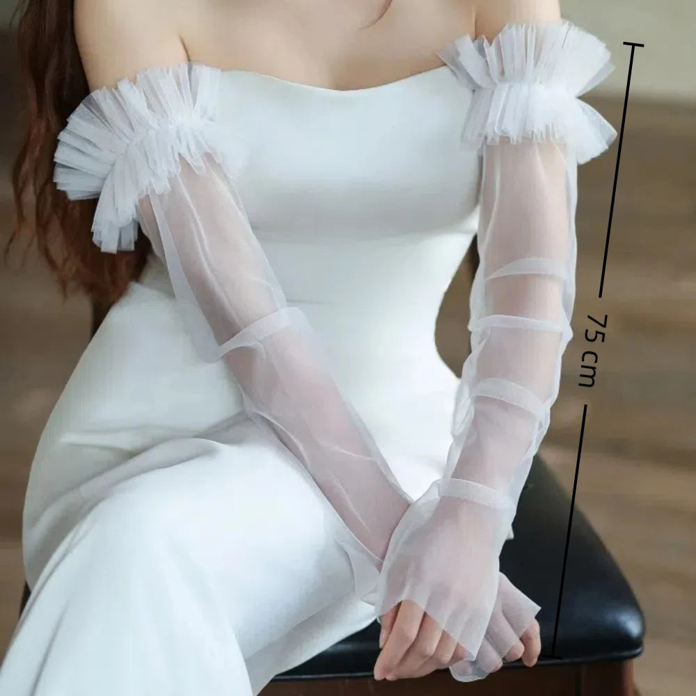 Elegant Long Sleeves Bridal Sleeves Pleated Transparent Wedding Long Sleeves Removable Multiple Colors Removable Sleeves Bride