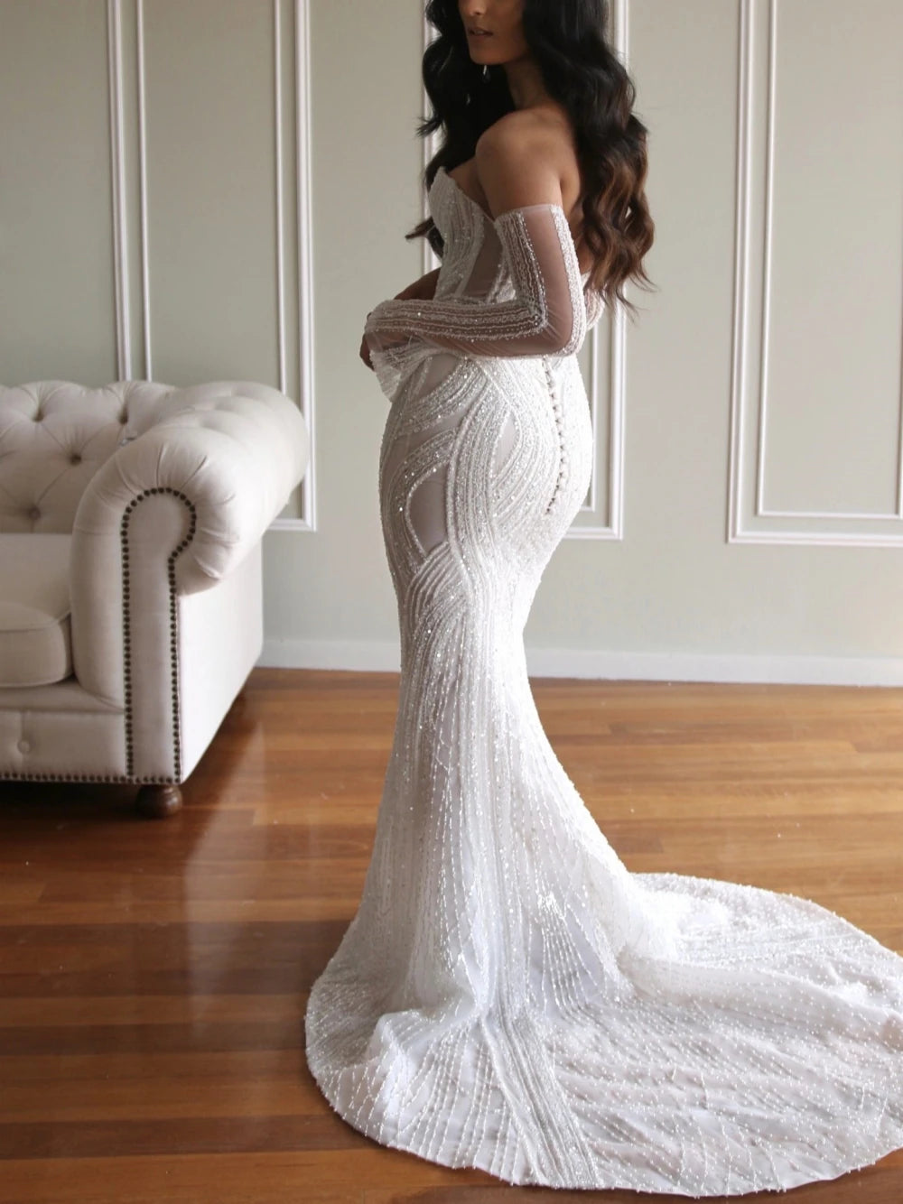 Luxury Mermaid Wedding Dress Customized Bride Robe Shiny Off the Shoulder Floor-length Bridal Dresses Vestidos De Novia