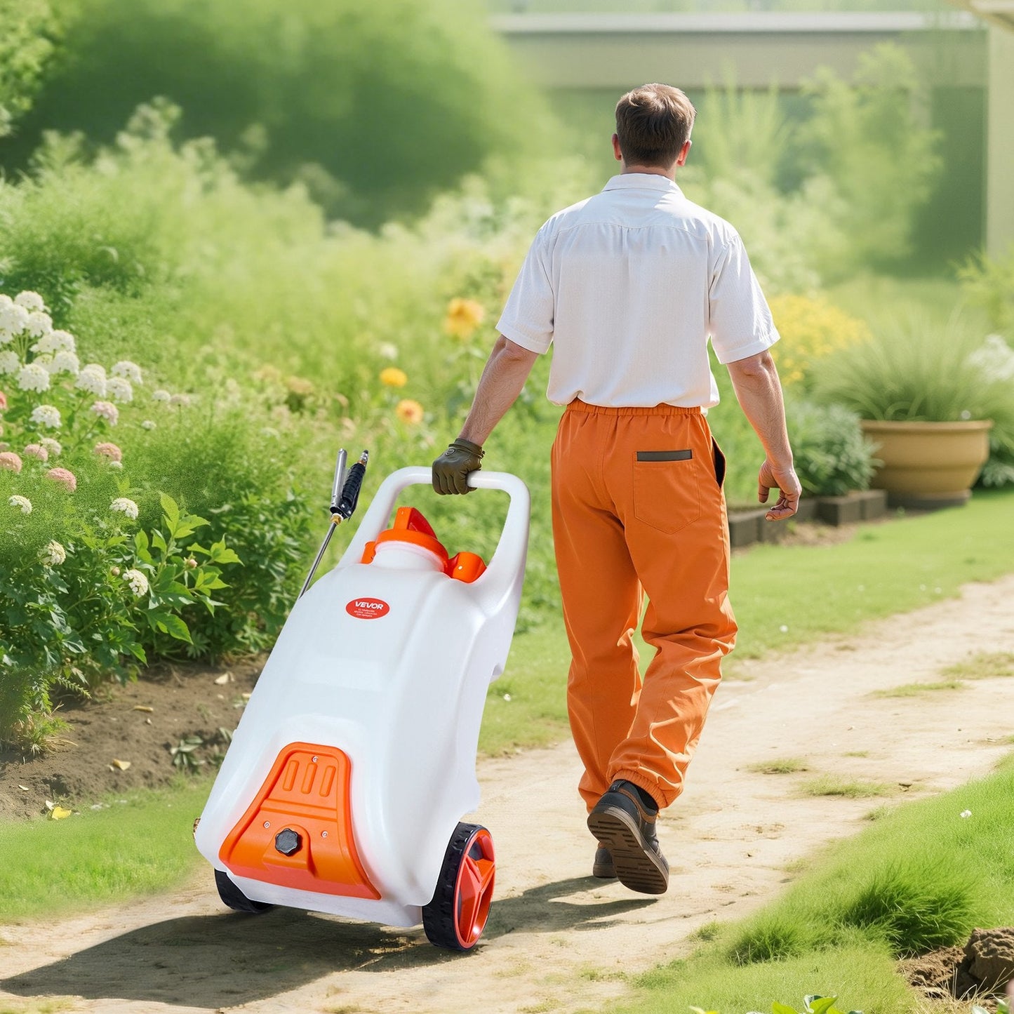 13.1Gal Battery Powered Sprayer With Cart Wheeled 0-80 PSI Electric