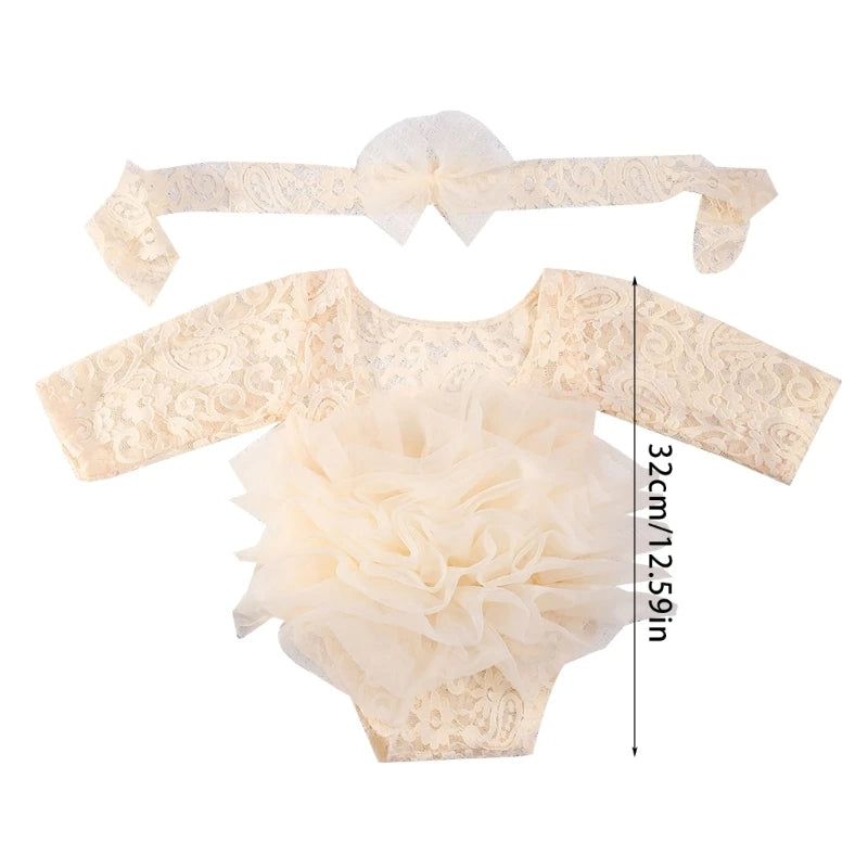 Newborn Toddler Baby Girl Romper Outfit Flower Lace Longsleeve Princess Romper Jumpsuits Tutu Dress Summer Fall Clothes Photo