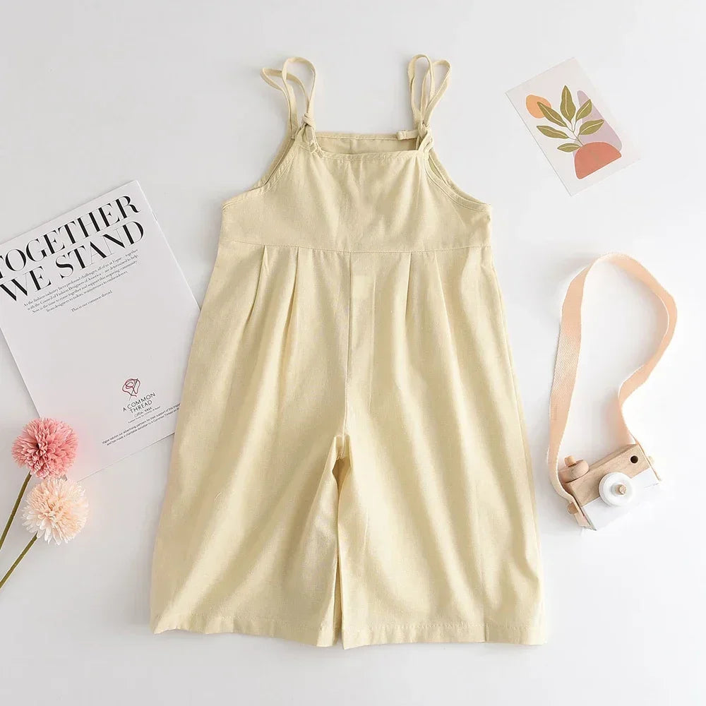 Bear Leader Cute Baby Girl Clothes Summer Sleeveless Embroidered Flower Suspender Jumpsuit Basic Simple Children's Clothing