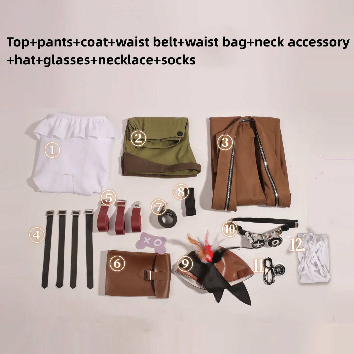 Game Path To Nowhere Hella Cosplay Costume Brown Coat Cloak Shorts Hat Tube Tops Uniform Wig  Woman Sexy Carnival Party Suit