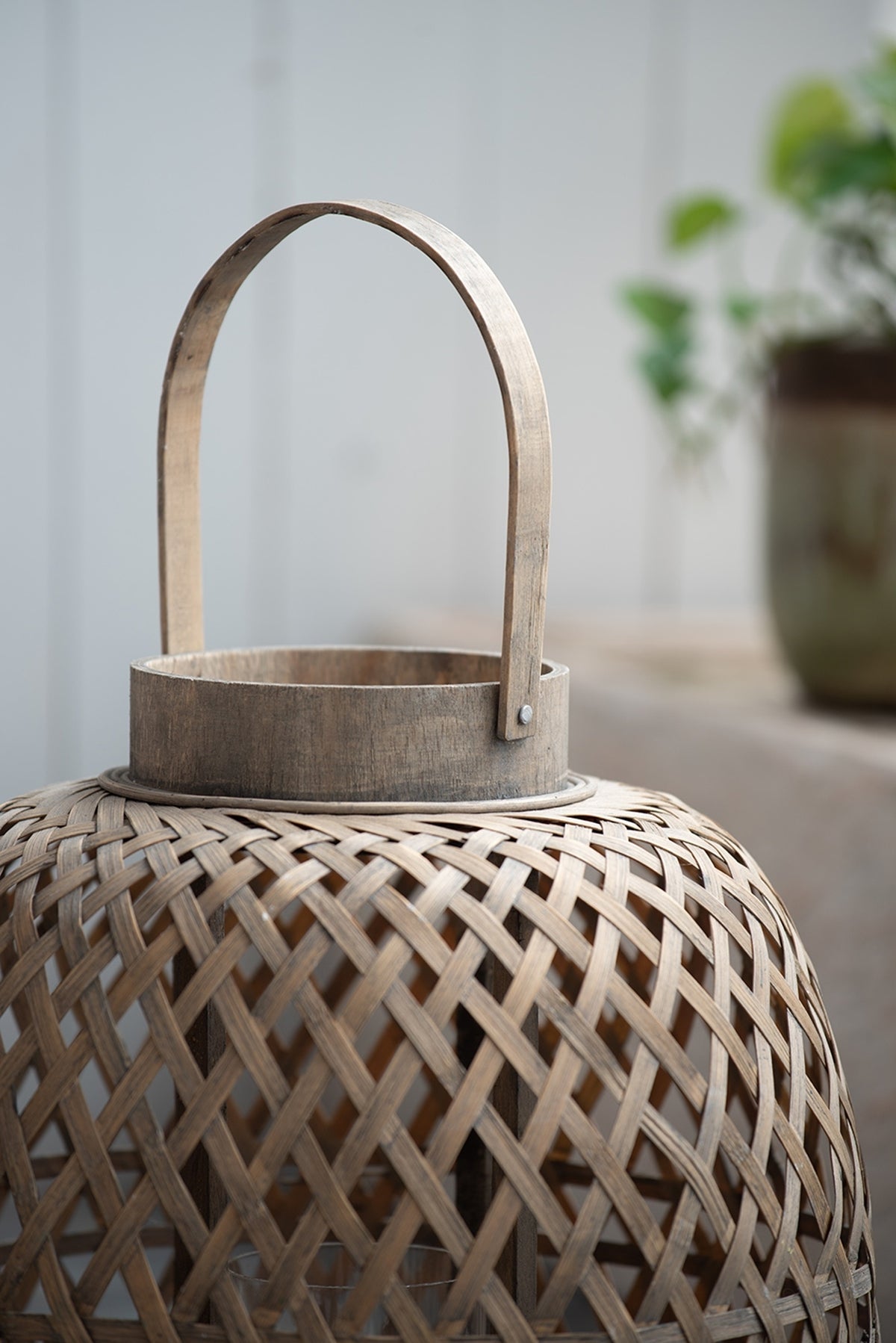 Oval Wood Lattice Candle Lantern with Glass Holder, 13.8 in Tall