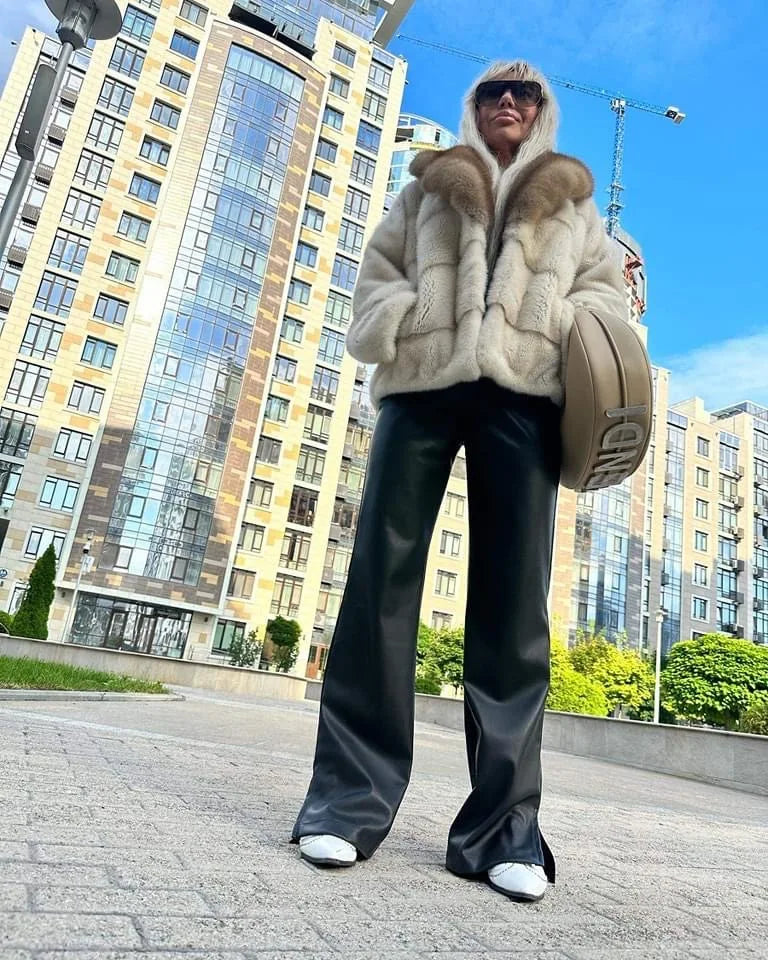 Mink Fur Jacket for Ladies, Real Mink Fur Coat, Purple Mink Fur Lapel, Warm Winter Fashion, Casual, New