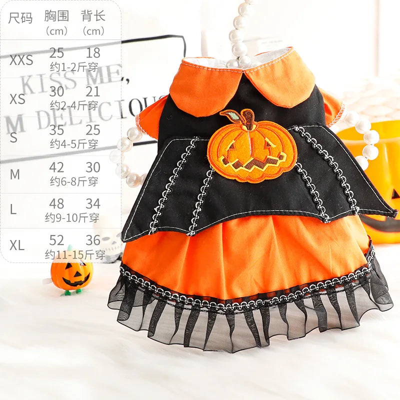 Autumn New Puppy Cats Clothing Orange Pumpkin Halloween Princess Dress For Small Medium Dog Poodle Pet Clothes Party Dress Coat