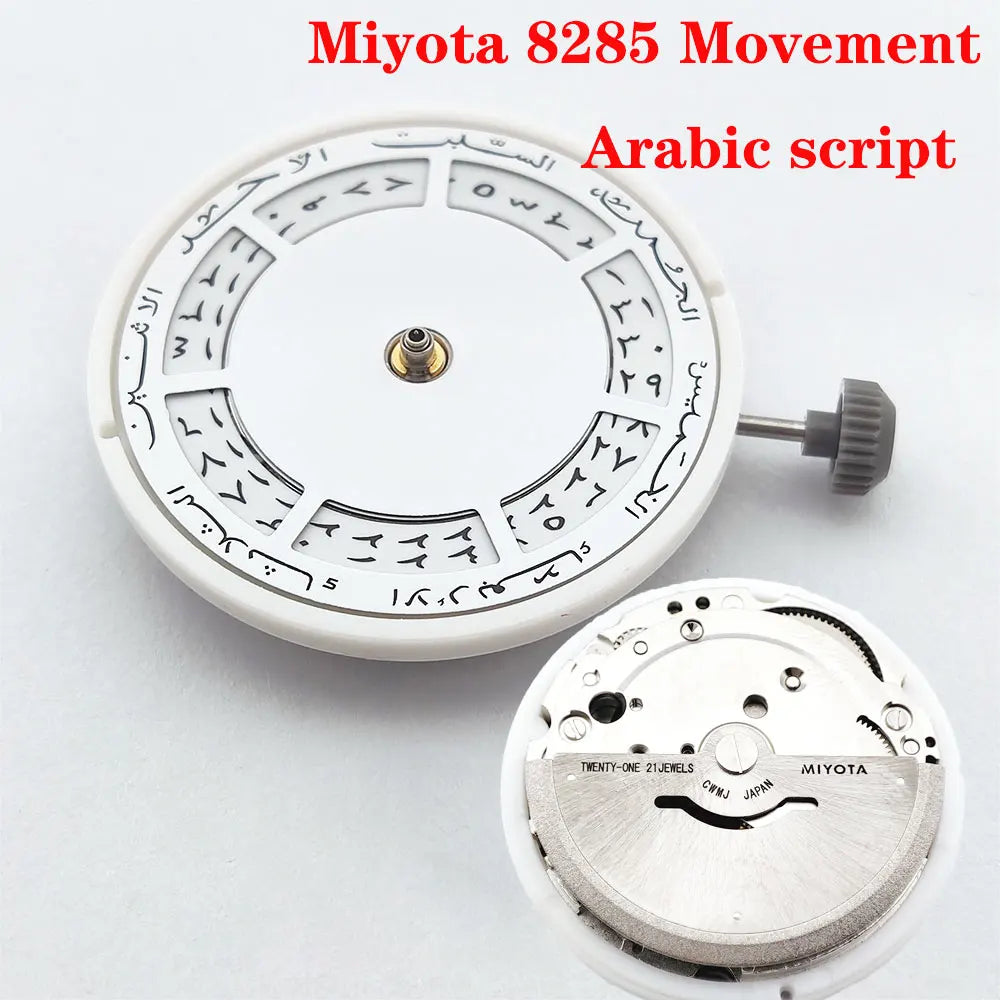 MIYOTA 8285 Movement Men's watch Replacement parts mods white Double date Automatic mechanical movement 21 Jewels 3/12 o'lock