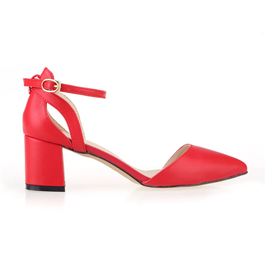 Comfort Thick Heel 6cm Women Sandals Soft Leather Pointed Toe Ladies Work Shoes Summer High Heels Hollow Party Dress Pumps Woman