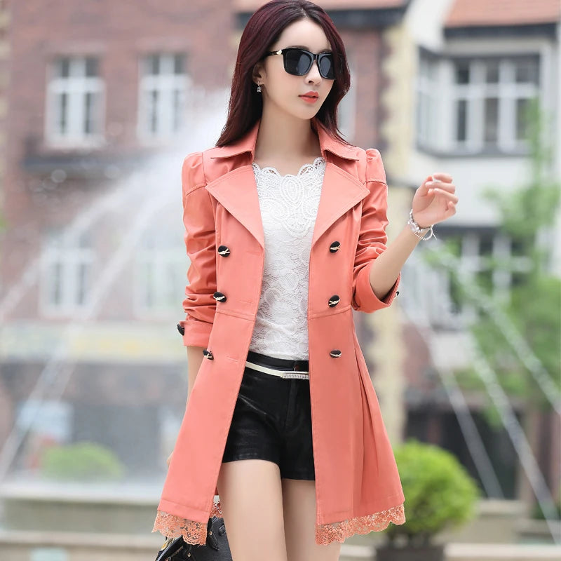 Fashionable Polo Collar Trench Coat for Women 30 40 50 Years Old Mothers Spring Autumn Mid Length Youthful Jacket