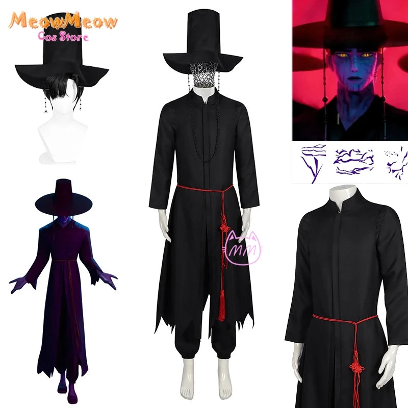 2 K-Pop cos Demon Hunters Jinu Saja Boys Cosplay Costume Wig Tattoo Sticker Hat Stage Roleplay Suit Halloween Mens Group Uniform