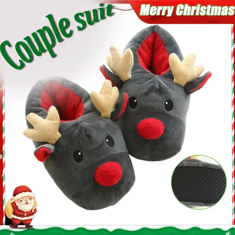 Deer Slippers Soft Shoes Plush Winter Cotton Couple Cute Christmas Cotton Women's slipper Slide Slippers for Women