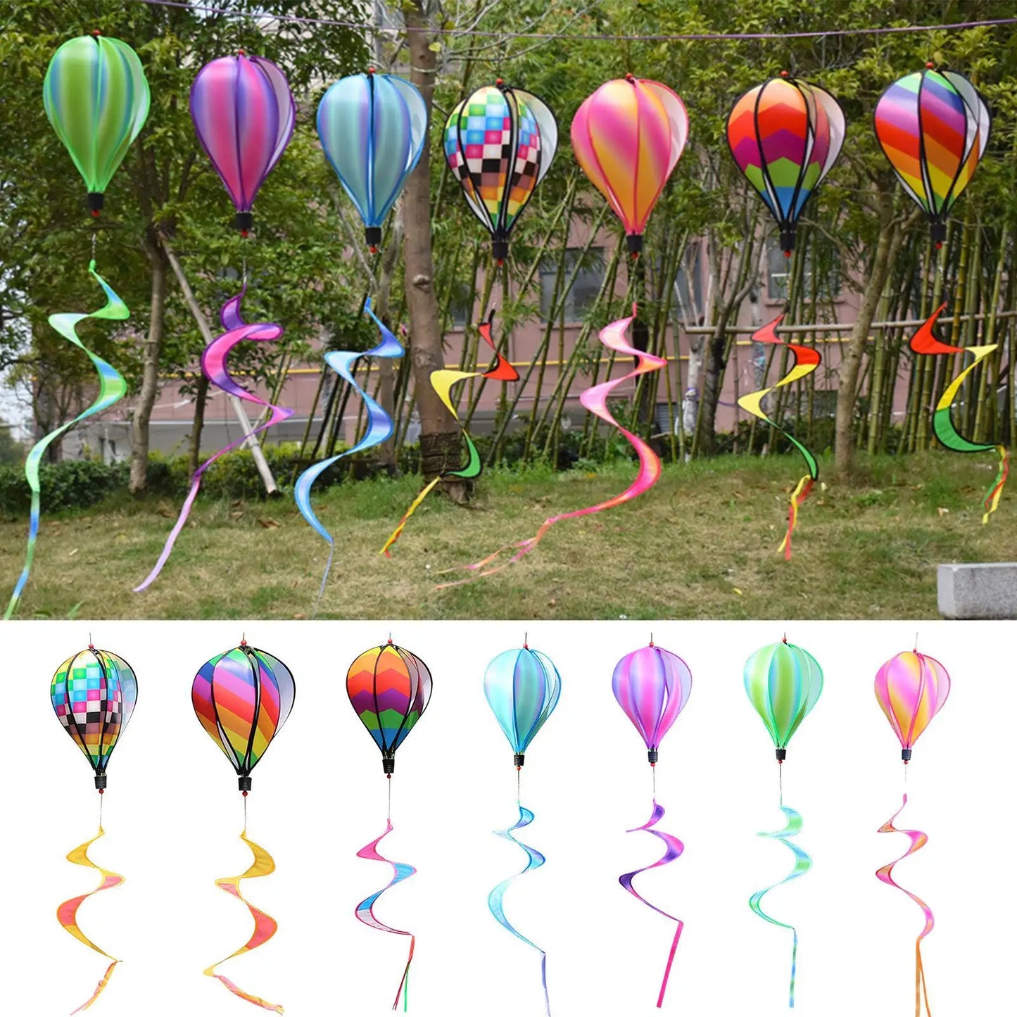 Hot Air Balloon Wind Spinner, Rainbow Hanging Wind Twister, Garden Outdoor Toys