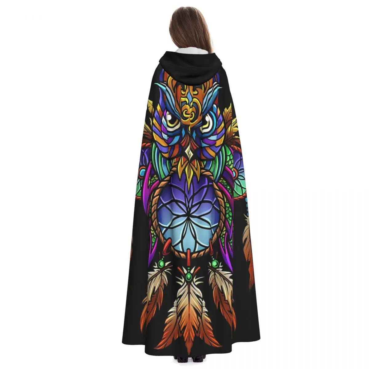 Dreamcatcher Owl Long Hooded Cloak Witch Medieval Costume Cosplay Cape HalloweenVampire Adult Unisex