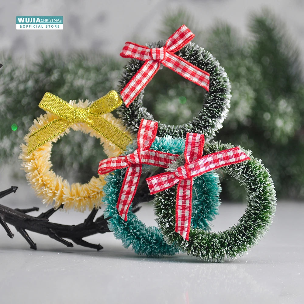 12pcs Christmas Mini Wreath for Front Door Handmade Simulation Garland Hanging Xmas Tree DIY Doll House Ornaments Party Supplies