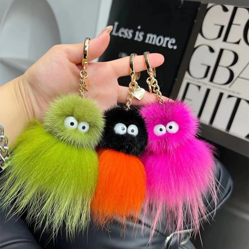 Mink Baby Octopus Keychain Furry Racoon Keyring Bag Charms Keychain For Bags 12CM Key-Pendant Pompoms Keyring Holder Bag Decor