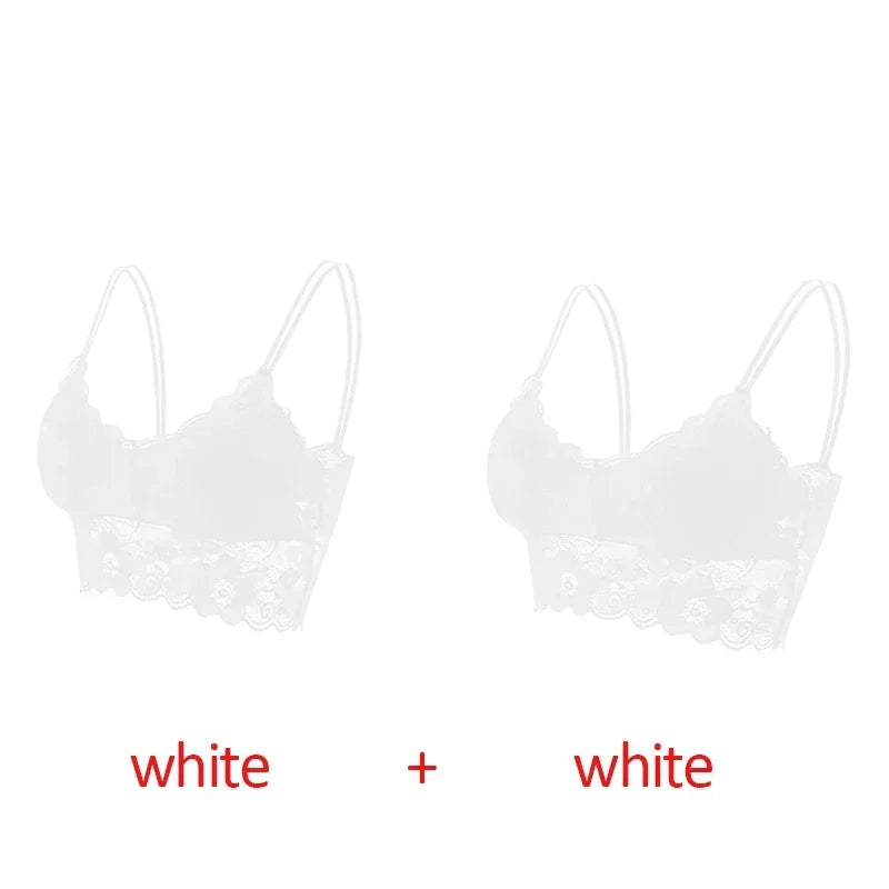 2pcs Sexy Bra Women Lace Bralette Floral Lingerie Underwear Wireless Padded Brassiere Seamless Ultra Strap Wire Free Bras Vest