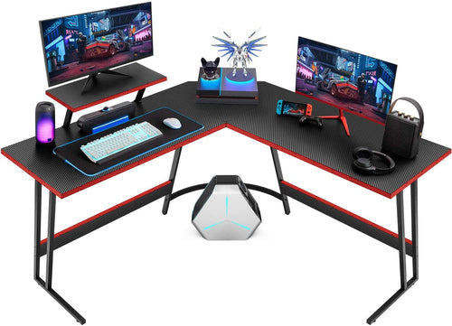 L Shaped Gaming Desk With Monitor Riser 51 Inch Corner Desk