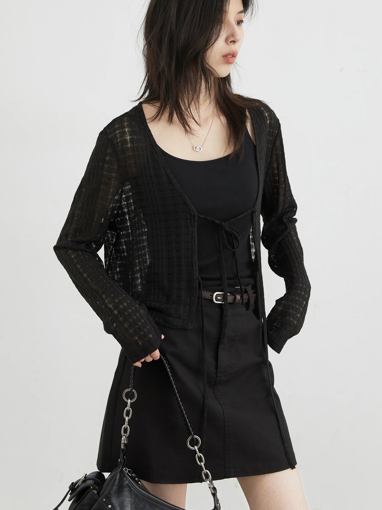 CHIC VEN Women Cardigan Loose Casual New Solid V-neck Lace Up Knitted Sweaters Hollow Out Female Short Coat Spring Autumn 2025