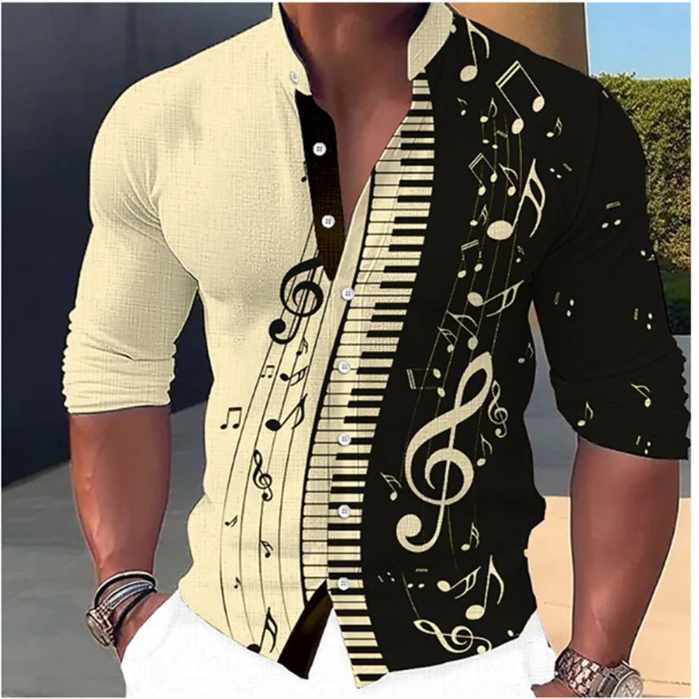 New Fashion Standing Collar Men's Creative Print Long Sleeve Shirt Outdoor Party High Quality Soft and Comfortable Fabric S-6XL