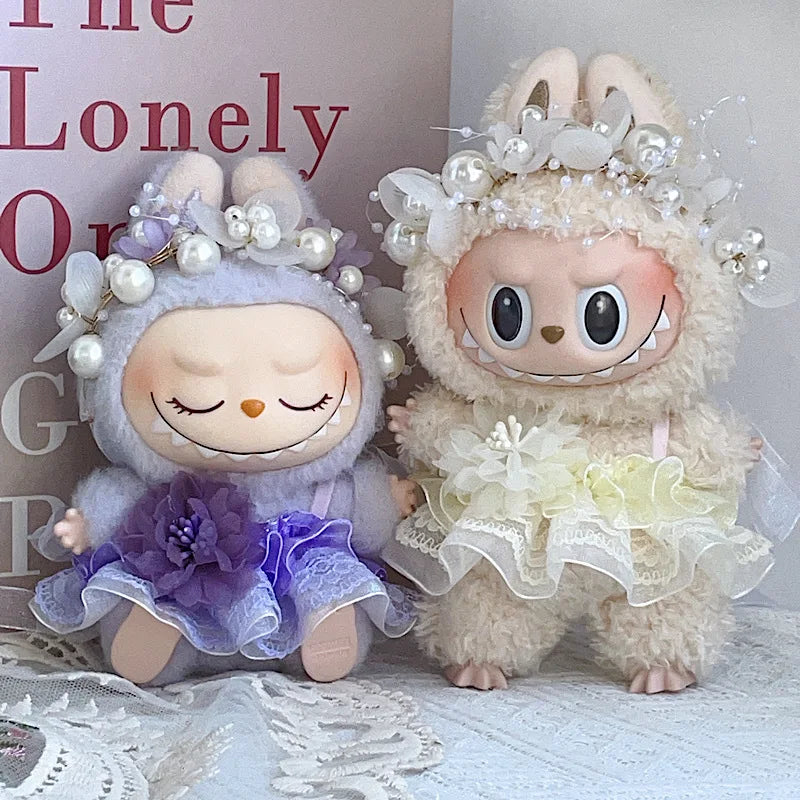 17CM Pendant Labubu Doll 17cm Labubu Generation 1 2 and 3 Macaron Color Set: Hair Hoop and Lace Skirt