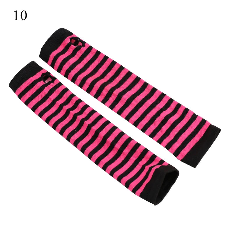 Macaroon Color Striped Long Sleeves Fashion Punk Long Fingerless Gloves For Women Men Outdoor Christmas Ornament  Arm Warmer