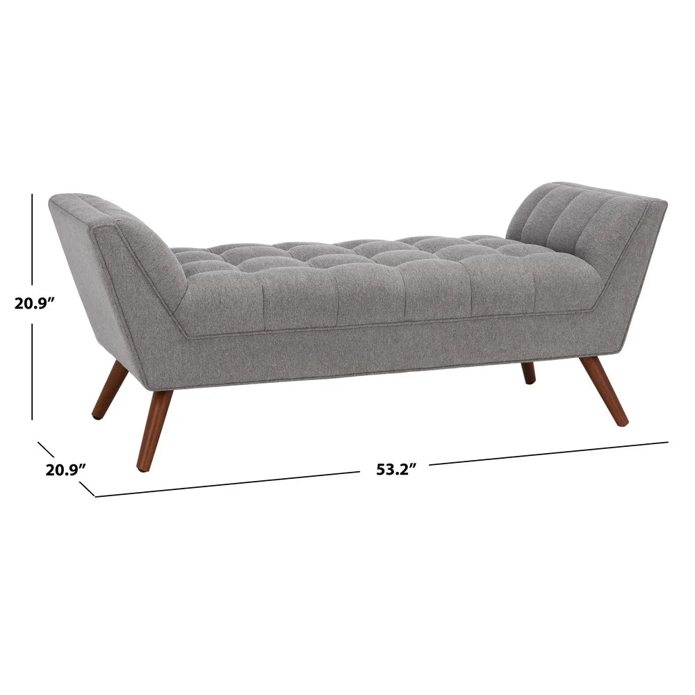 Contemporary Tufted Linen Bench Indoor Seating Durable Wood Frame Biscuit Tufted Light Grey Upholstered Seat Assembly Required