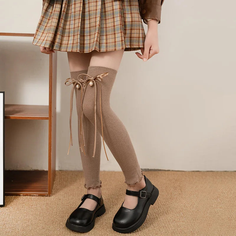 3-12 Year Chic Cute Bow Ribbon Leg Cover Korean Fashion Sweet Bow Knee High Sock Soft Cotton School Sock Clothes Accessories